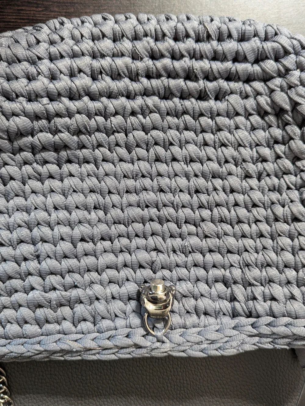 Handmade Crochet Woven Knit Crossbody Bag with Tassel - Charcoal Gray